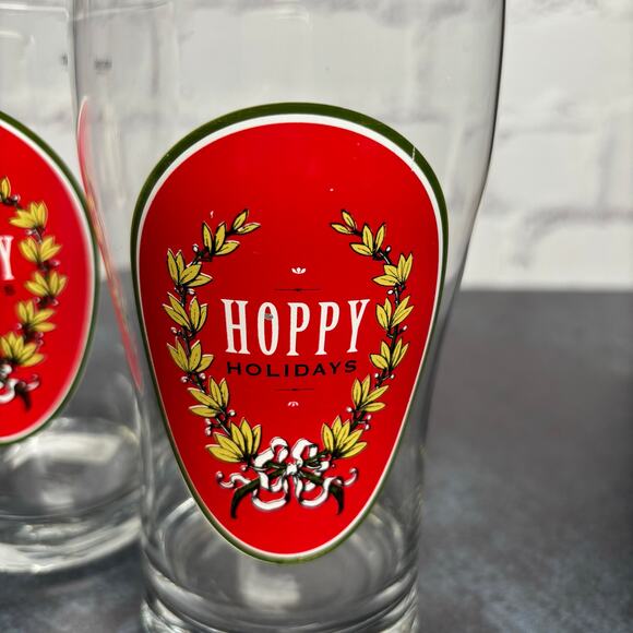 Crate & Barrel Hoppy Holidays Beer Glasses 20oz Krosnos Poland, Set of 2 - Picture 2 of 5